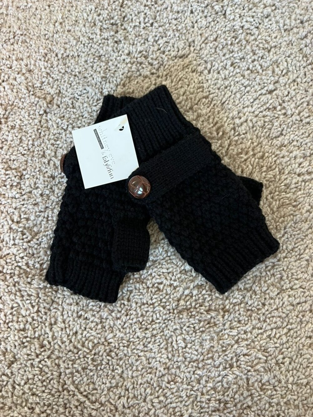 Whitney Eve & FabFitFun Fingerless Gloves Black Knitted Winter Essential Comfort